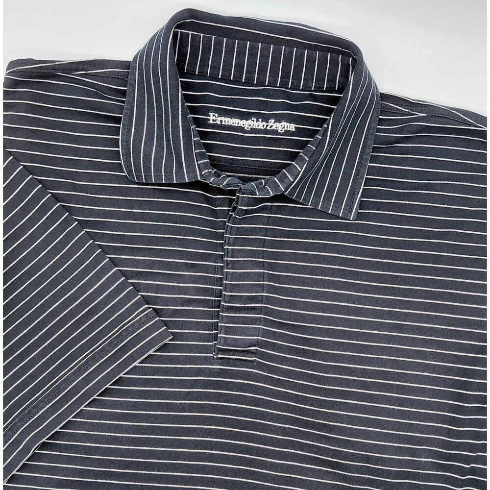 Ermenegildo Zegna Striped Cotton Polo Shirt Men's XL Black White Modern Man